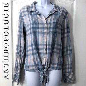 Anthropologie Cloth & Stone Plaid Blouse XS blue